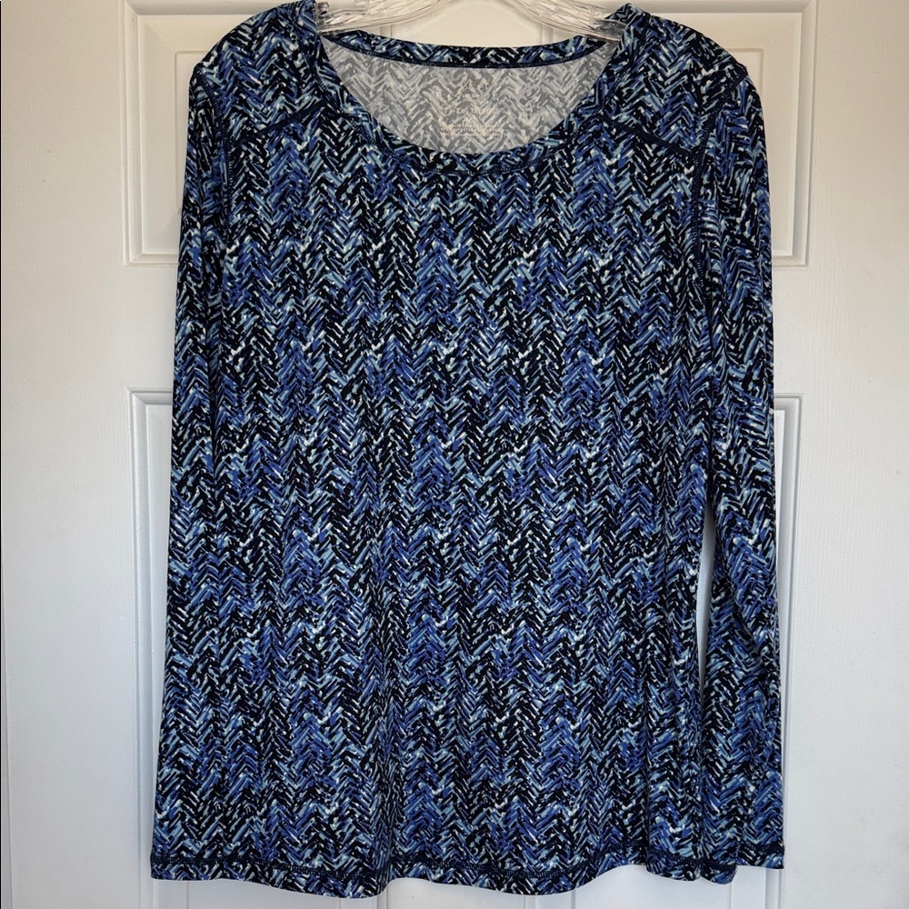 Talbots Blue and Black Chevron Long Sleeve Top